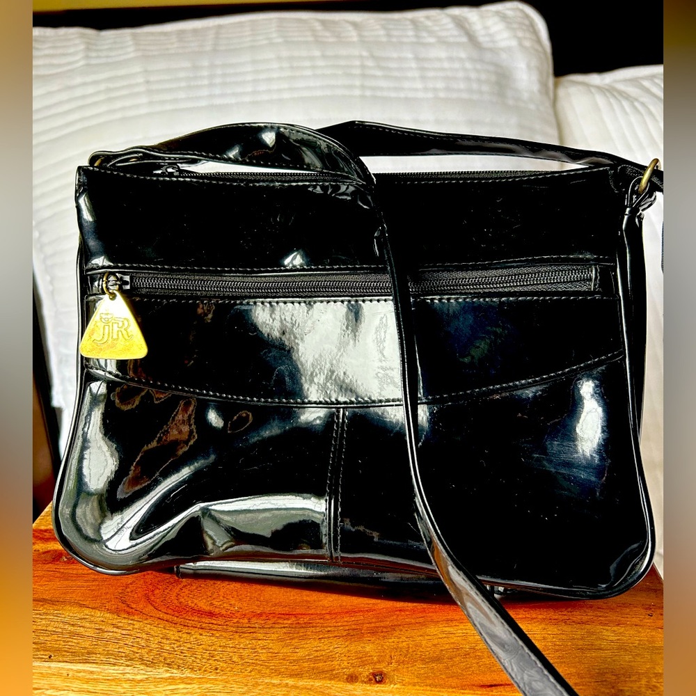 Julius Resnick Black Patent Leather Crossbody/Shoulder Bag. Gently Preowned